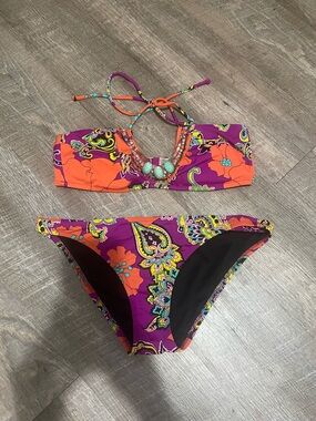 Vibrant Purple & Orange Paisley Bikini Set